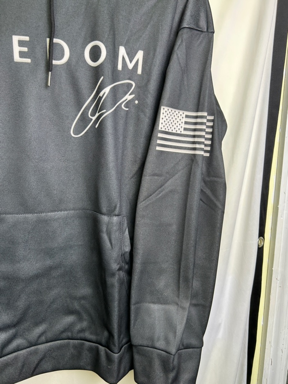 Freedom American Flag Sleeve Men's Black Hoodie - Picture 6 of 7